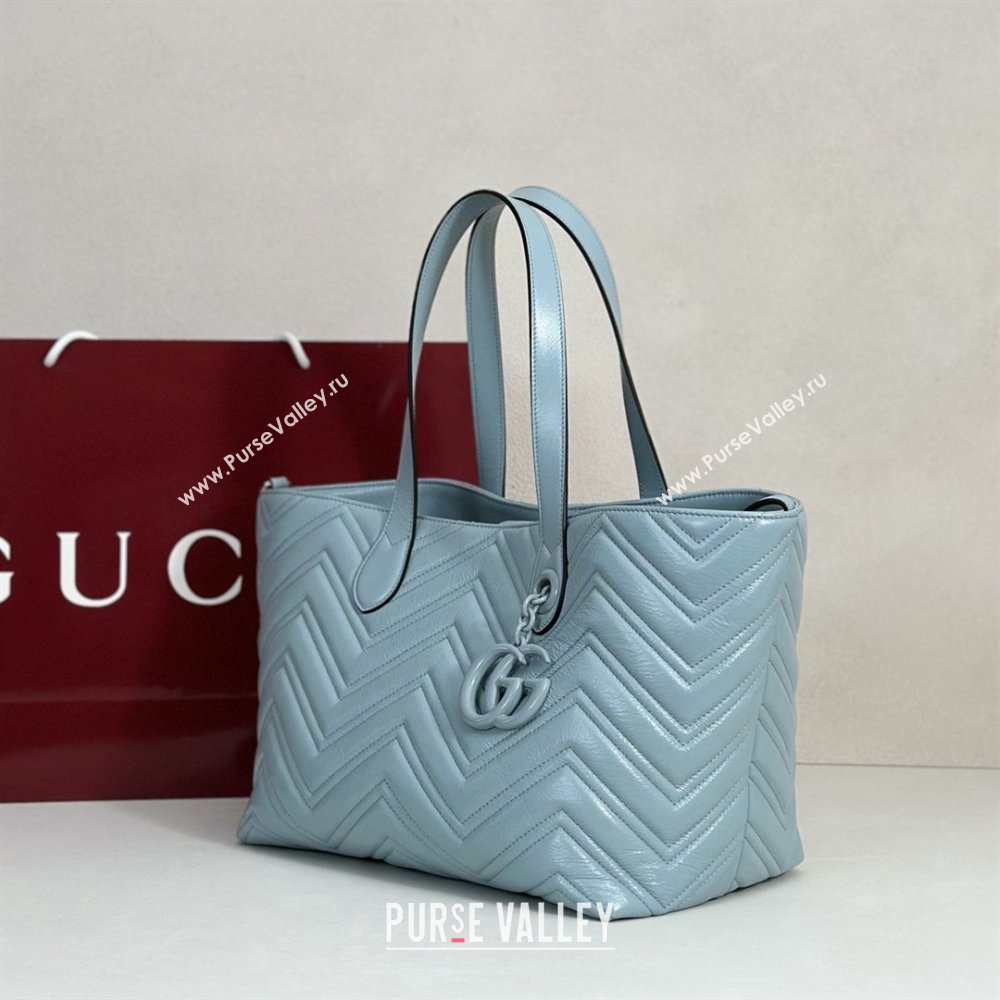 Gucci GG Marmont Medium Tote Bag in Matelasse Chevron Nappa Leather 855279 Blue 2026 (DLH-26032406)