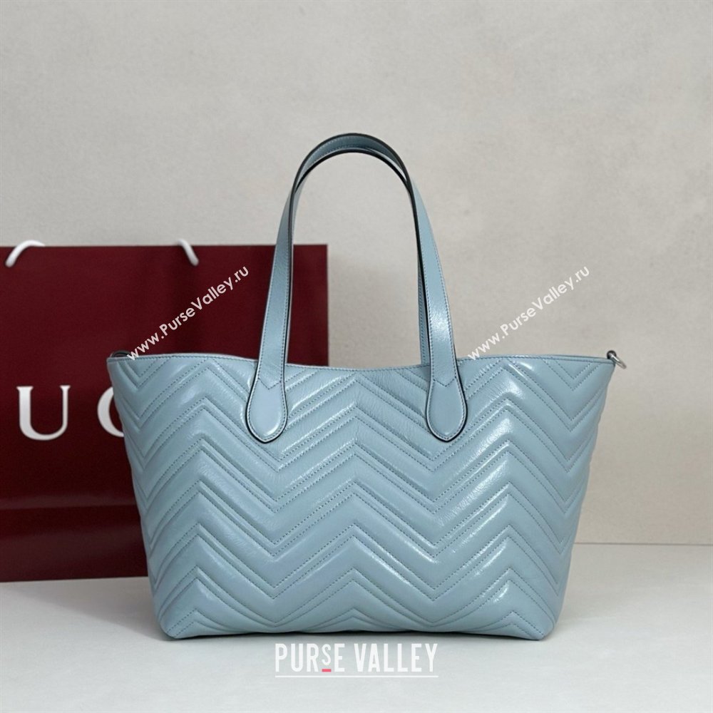 Gucci GG Marmont Medium Tote Bag in Matelasse Chevron Nappa Leather 855279 Blue 2026 (DLH-26032406)