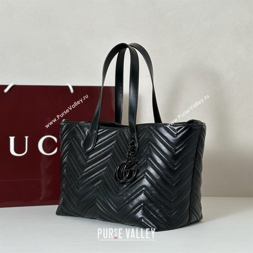 Gucci GG Marmont Medium Tote Bag in Matelasse Chevron Nappa Leather 855279 Black 2026 (DLH-26032403)