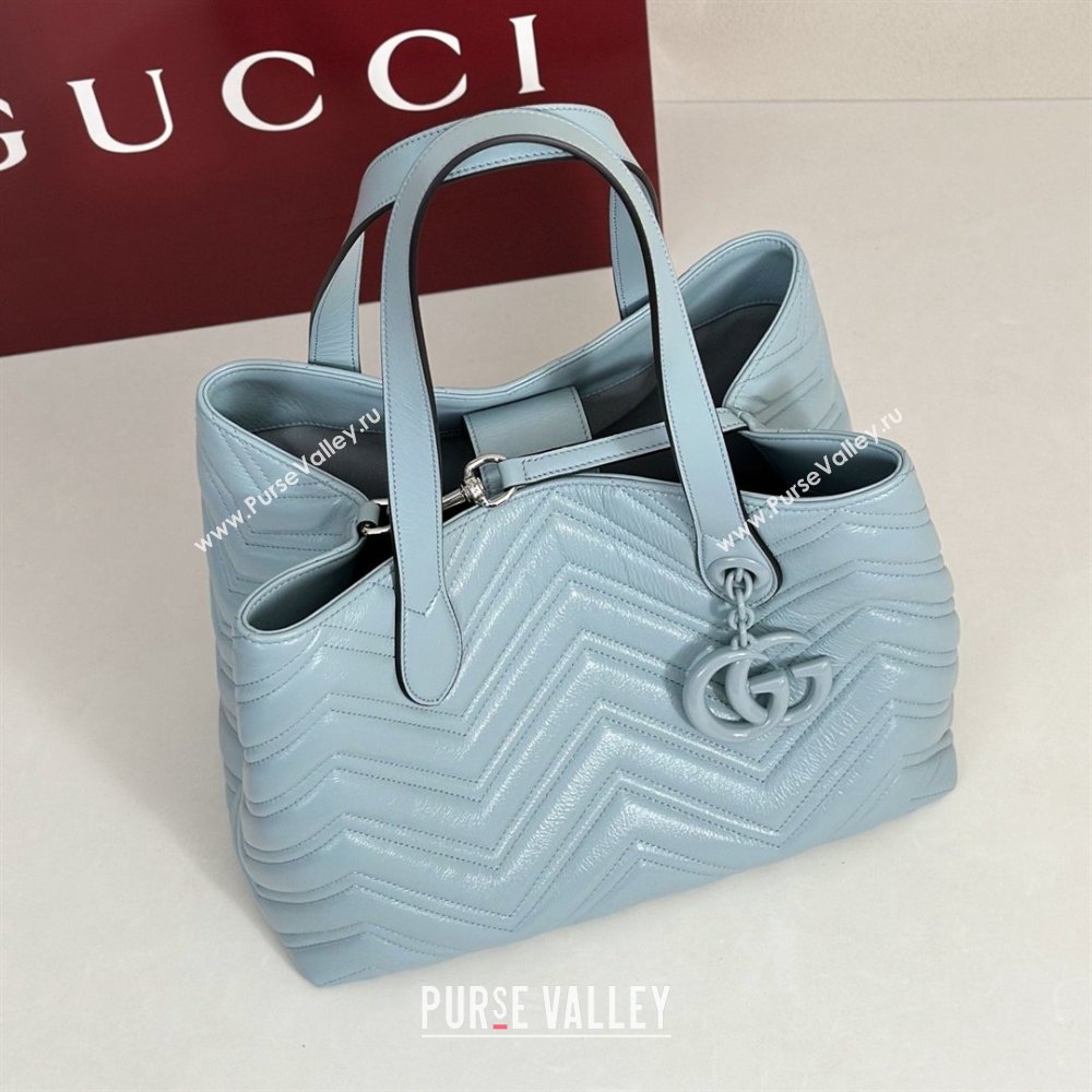 Gucci GG Marmont Medium Tote Bag in Matelasse Chevron Nappa Leather 855279 Blue 2026 (DLH-26032406)