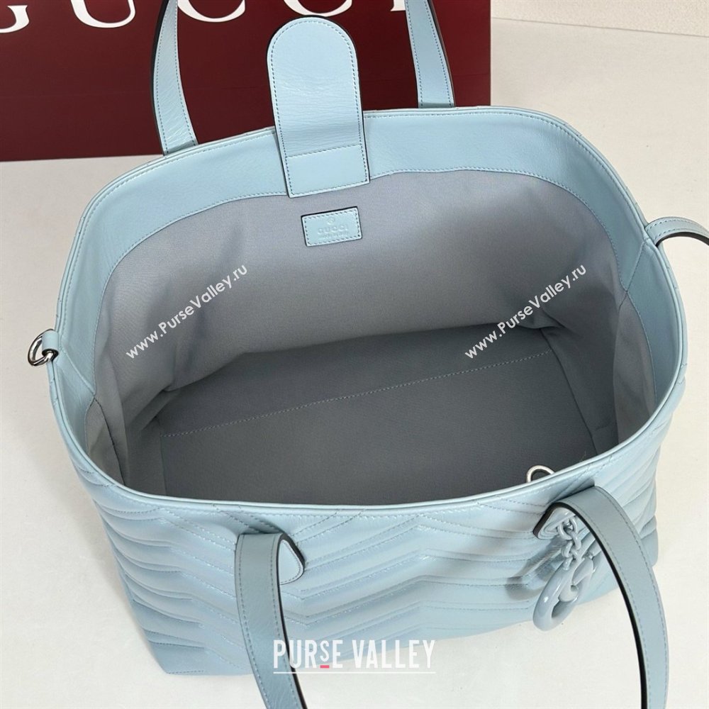 Gucci GG Marmont Medium Tote Bag in Matelasse Chevron Nappa Leather 855279 Blue 2026 (DLH-26032406)