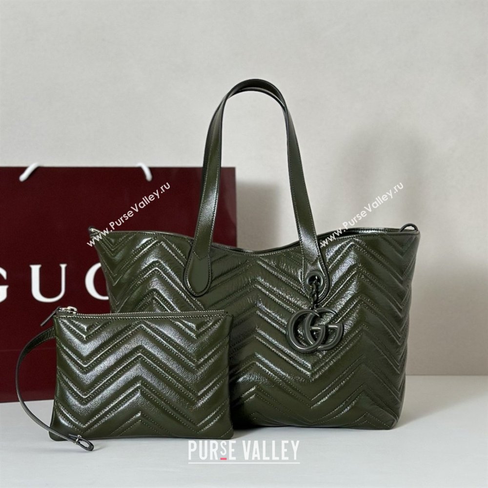 Gucci GG Marmont Medium Tote Bag in Matelasse Chevron Nappa Leather 855279 Dark Green 2026 (DLH-26032404)
