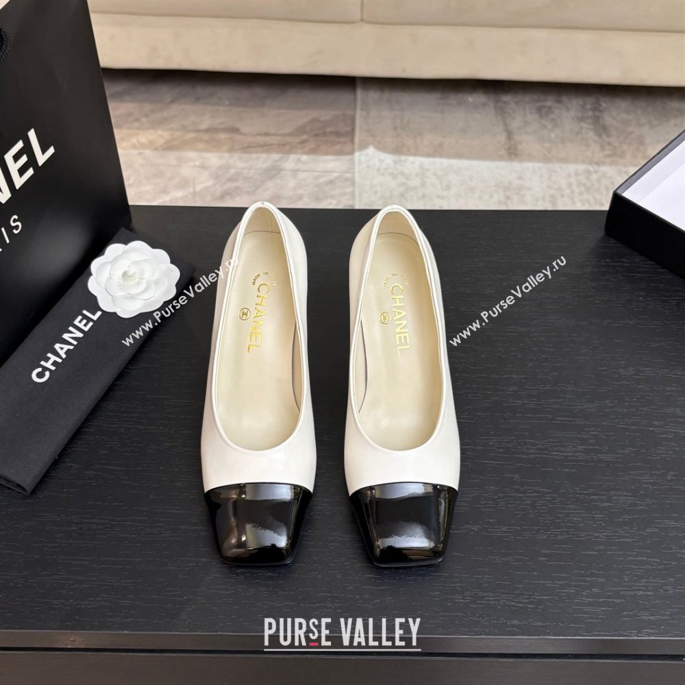 Chanel Lambskin Patent Calfskin Pumps G47180 White Spring Summer 2026 (MD-26032607)
