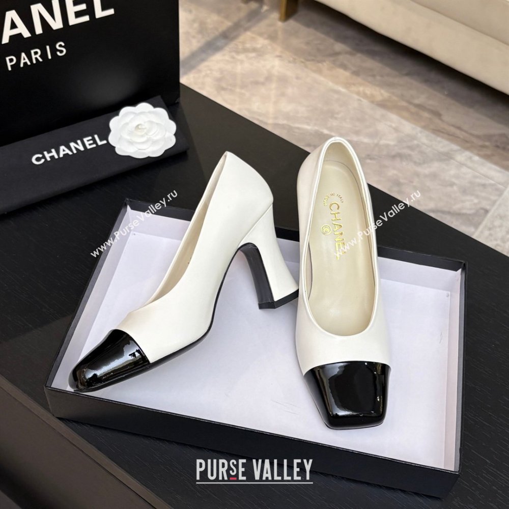 Chanel Lambskin Patent Calfskin Pumps G47180 White Spring Summer 2026 (MD-26032607)
