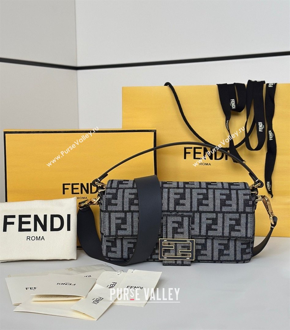Fendi Baguette Bag in Dark Blue Denim-effect FF Jacquard 8679 2026 Top (CL-26032601)