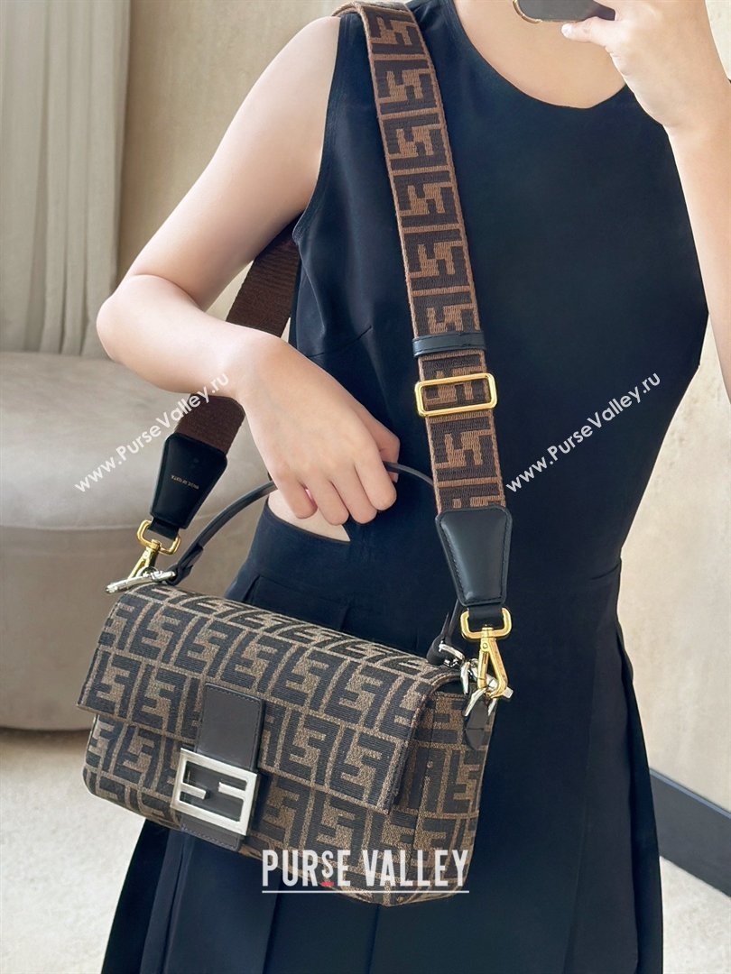 Fendi Baguette Bag in Tobacco Brown FF Jacquard Fabric 8679 Brown/Silver 2026 Top (CL-26032603)