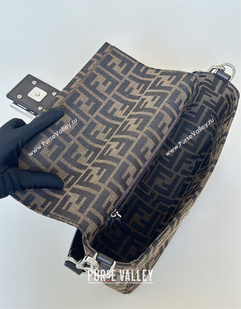 Fendi Baguette Bag in Tobacco Brown FF Jacquard Fabric 8679 Brown/Silver 2026 Top (CL-26032603)