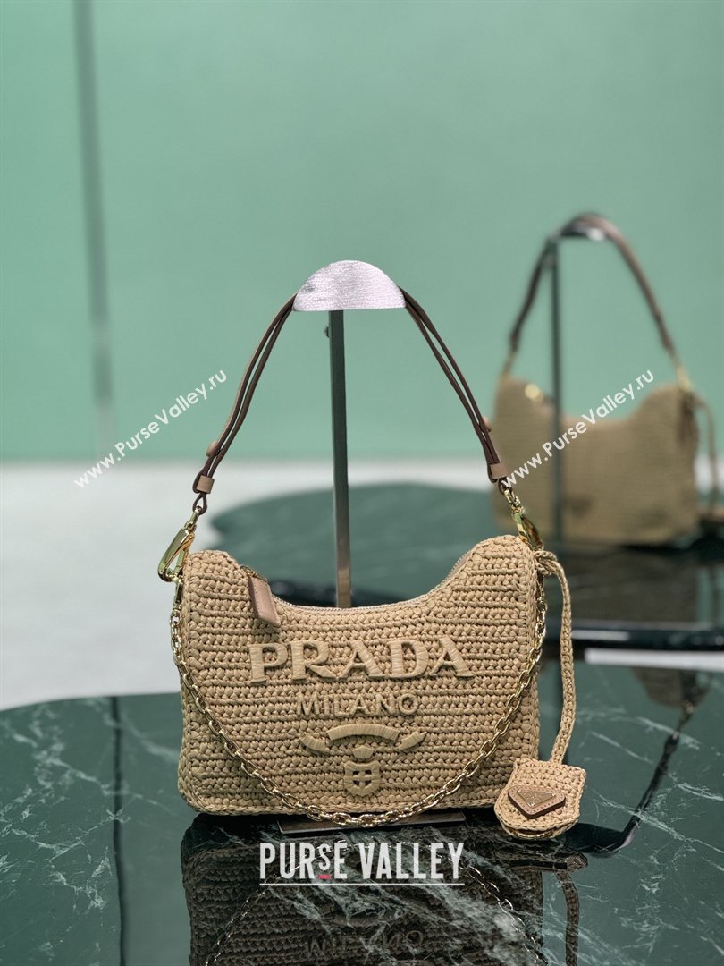 Prada Re-edition Crochet Raffia-effect Mini Bag with Gold Chain 1BC204 2026 (YZ-26032701)