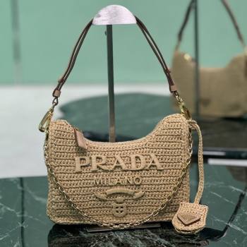 Prada Re-edition Crochet Raffia-effect Mini Bag with Gold Chain 1BC204 2026 (YZ-26032701)