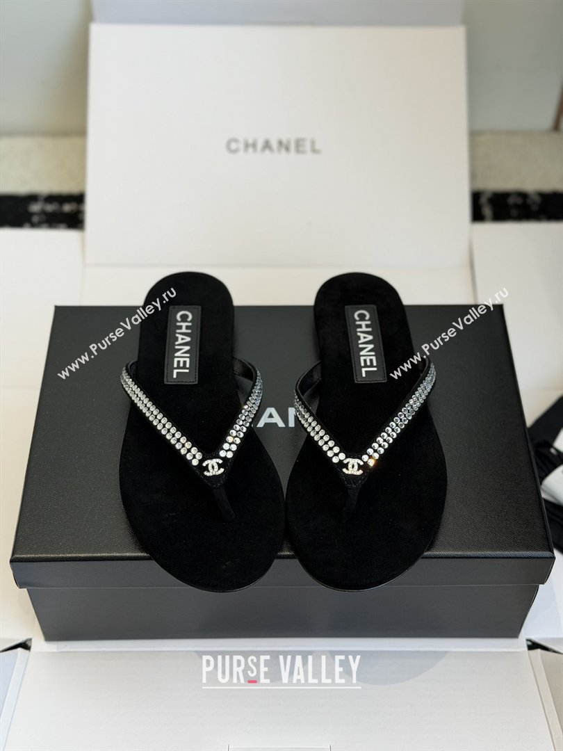 Chanel Velvet Thongs with Crystals CH32805 Black 2026 (ZL-26032805)