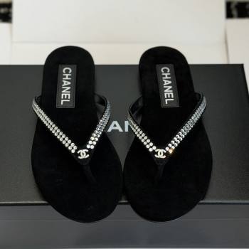 Chanel Velvet Thongs with Crystals CH32805 Black 2026 (ZL-26032805)
