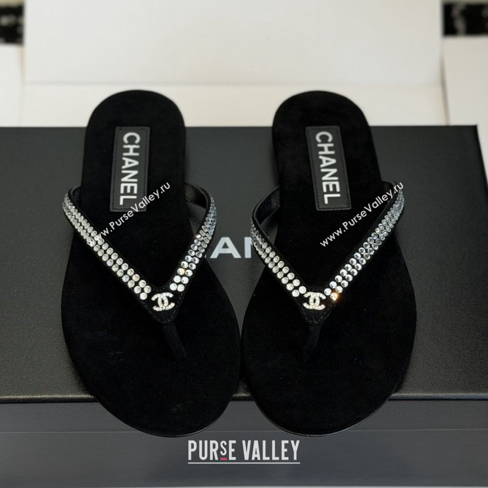 Chanel Velvet Thongs with Crystals CH32805 Black 2026 (ZL-26032805)