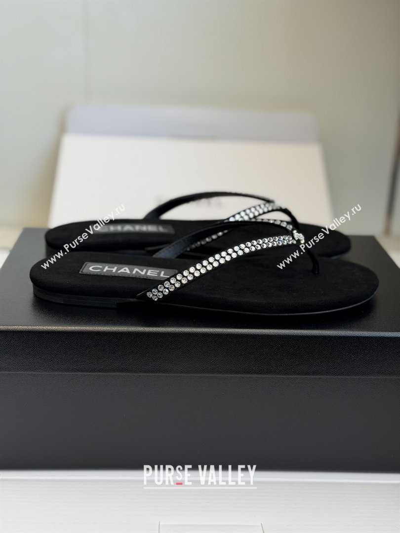 Chanel Velvet Thongs with Crystals CH32805 Black 2026 (ZL-26032805)