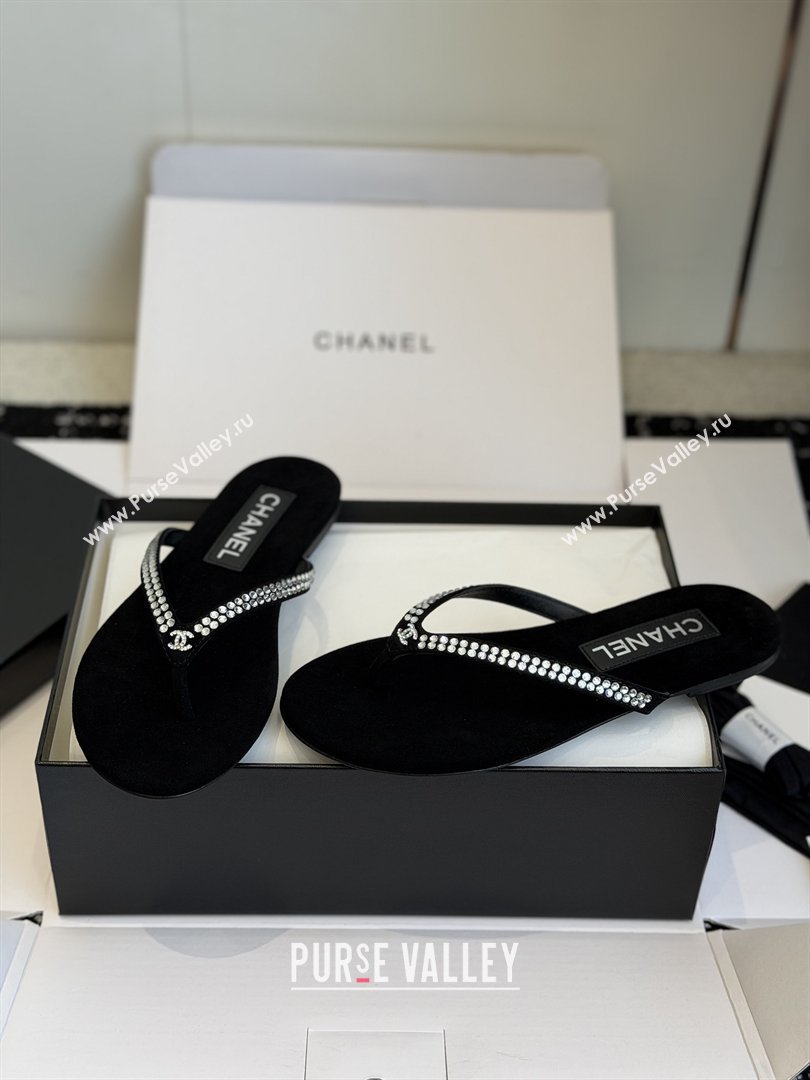 Chanel Velvet Thongs with Crystals CH32805 Black 2026 (ZL-26032805)