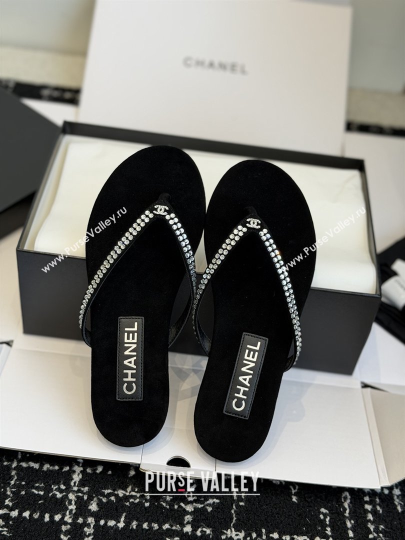 Chanel Velvet Thongs with Crystals CH32805 Black 2026 (ZL-26032805)