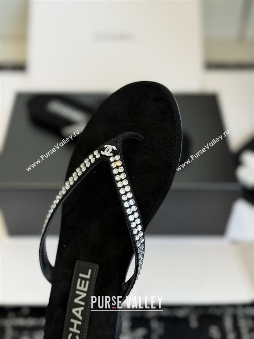 Chanel Velvet Thongs with Crystals CH32805 Black 2026 (ZL-26032805)