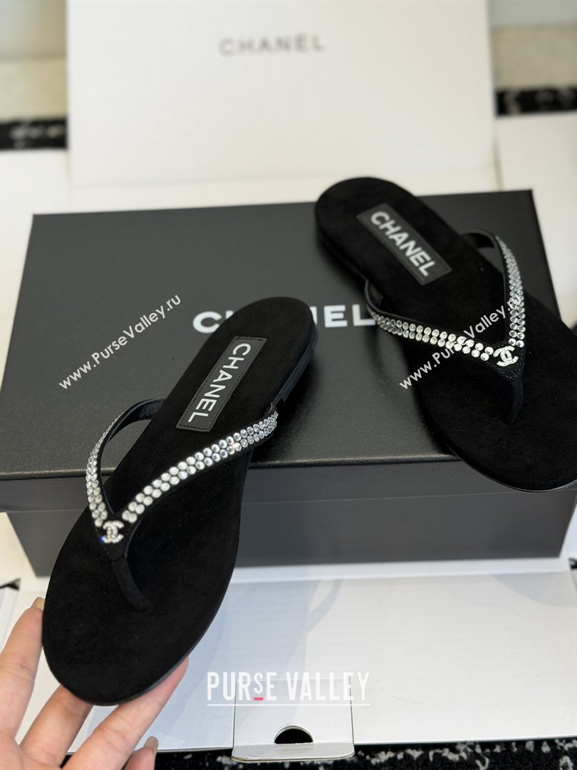 Chanel Velvet Thongs with Crystals CH32805 Black 2026 (ZL-26032805)