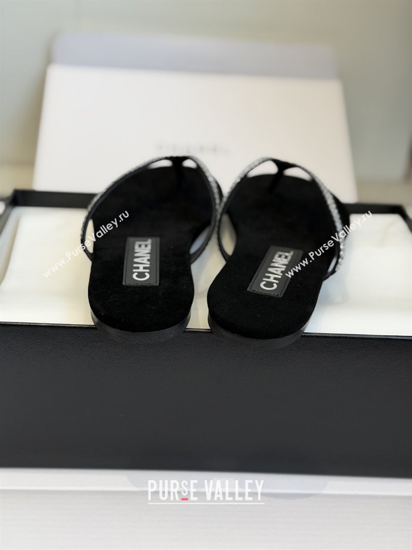 Chanel Velvet Thongs with Crystals CH32805 Black 2026 (ZL-26032805)