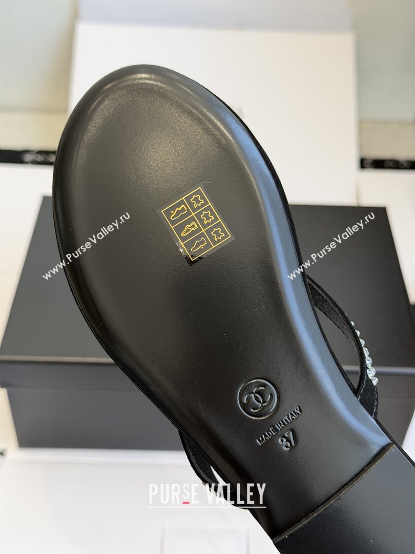 Chanel Velvet Thongs with Crystals CH32805 Black 2026 (ZL-26032805)