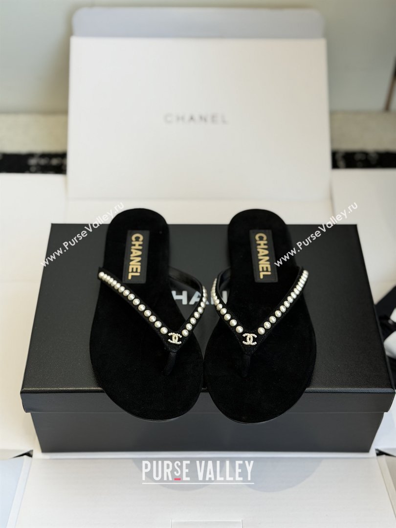Chanel Velvet Thongs with Pearls CH32806 Black 2026 (ZL-26032806)