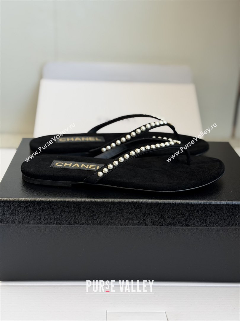 Chanel Velvet Thongs with Pearls CH32806 Black 2026 (ZL-26032806)