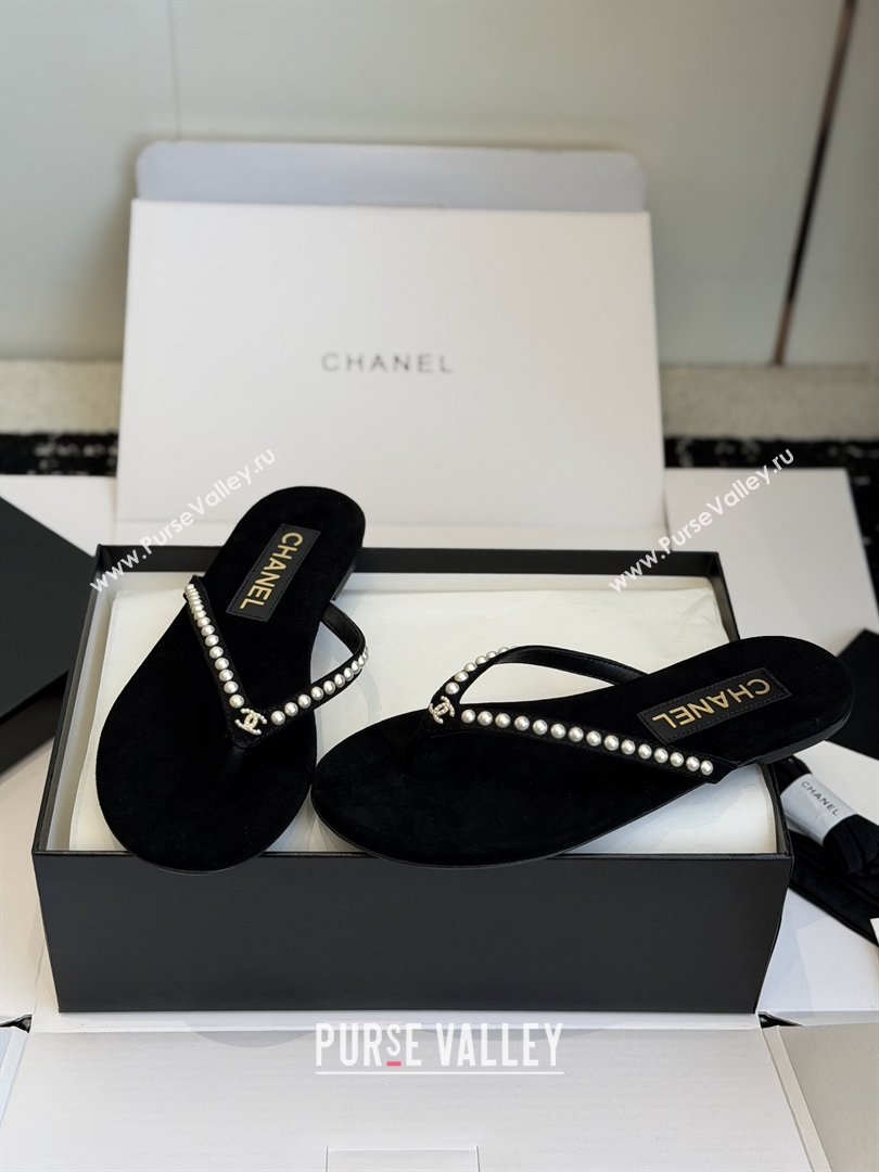 Chanel Velvet Thongs with Pearls CH32806 Black 2026 (ZL-26032806)