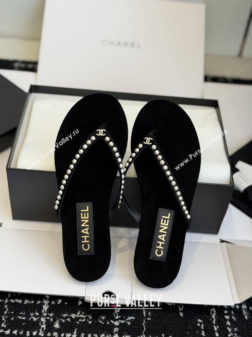 Chanel Velvet Thongs with Pearls CH32806 Black 2026 (ZL-26032806)