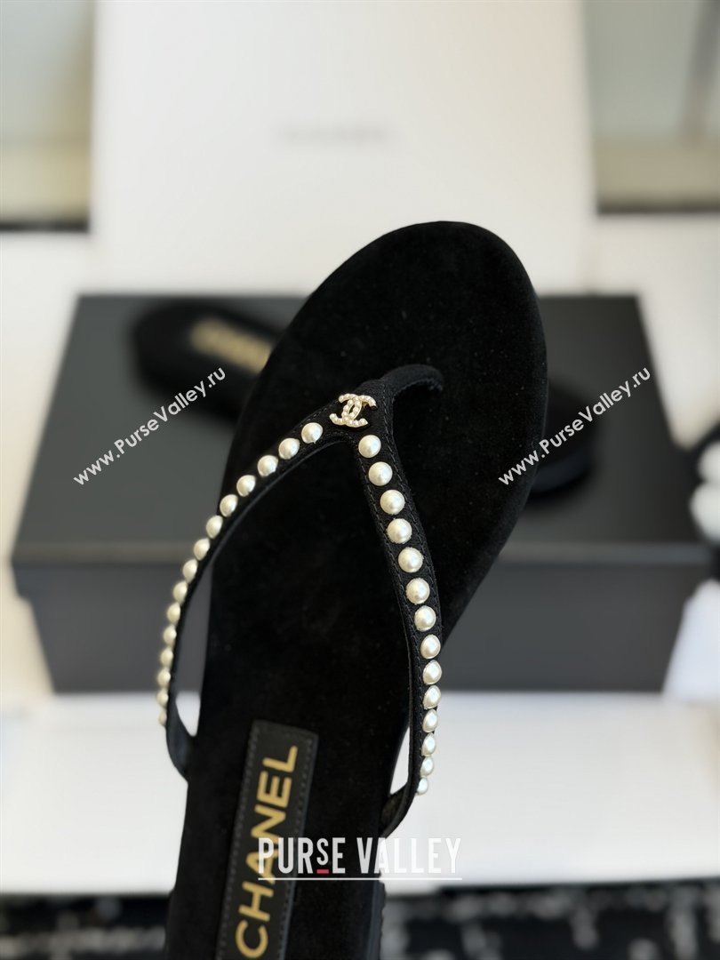 Chanel Velvet Thongs with Pearls CH32806 Black 2026 (ZL-26032806)