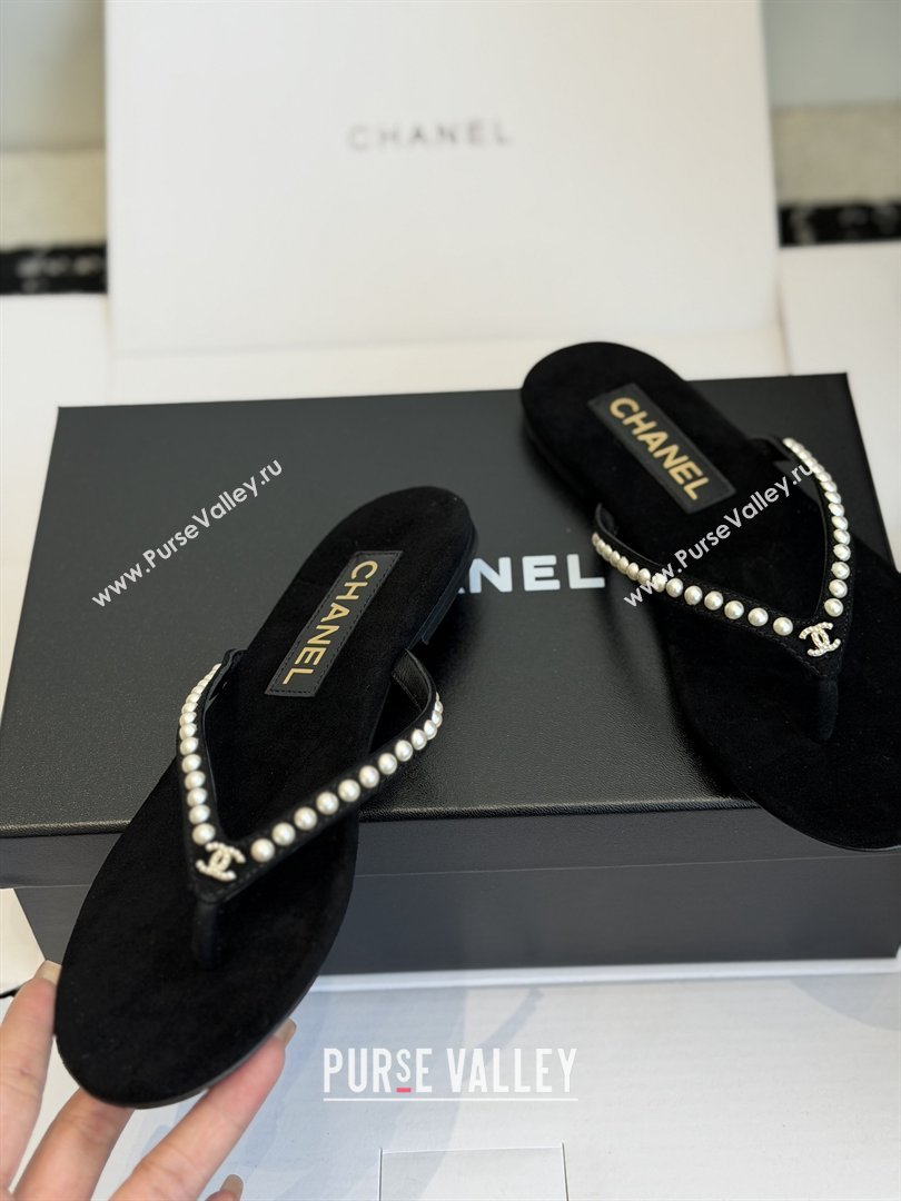 Chanel Velvet Thongs with Pearls CH32806 Black 2026 (ZL-26032806)