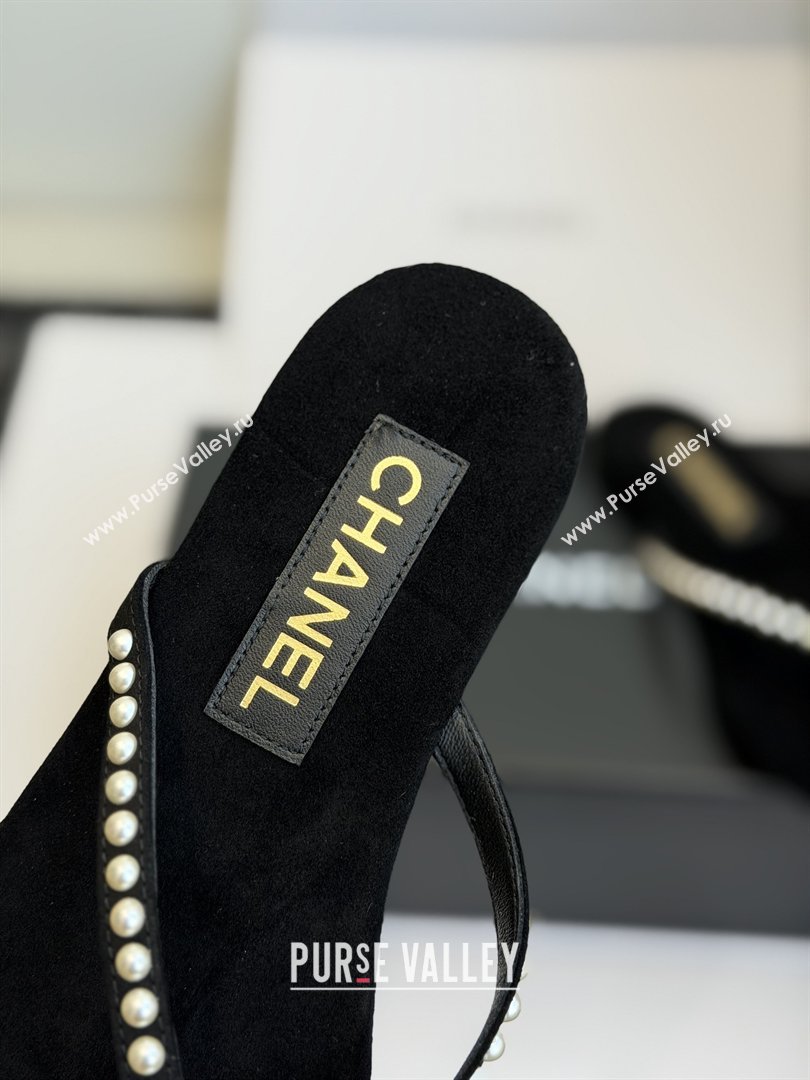 Chanel Velvet Thongs with Pearls CH32806 Black 2026 (ZL-26032806)