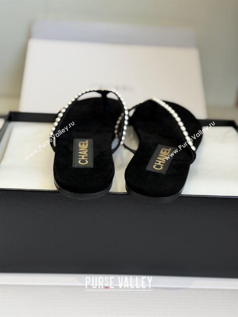 Chanel Velvet Thongs with Pearls CH32806 Black 2026 (ZL-26032806)