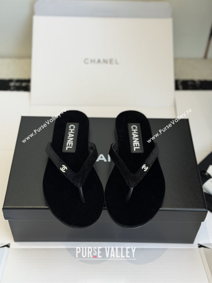 Chanel Velvet Thongs with CC Logo CH32807 Black 2026 (ZL-26032807)
