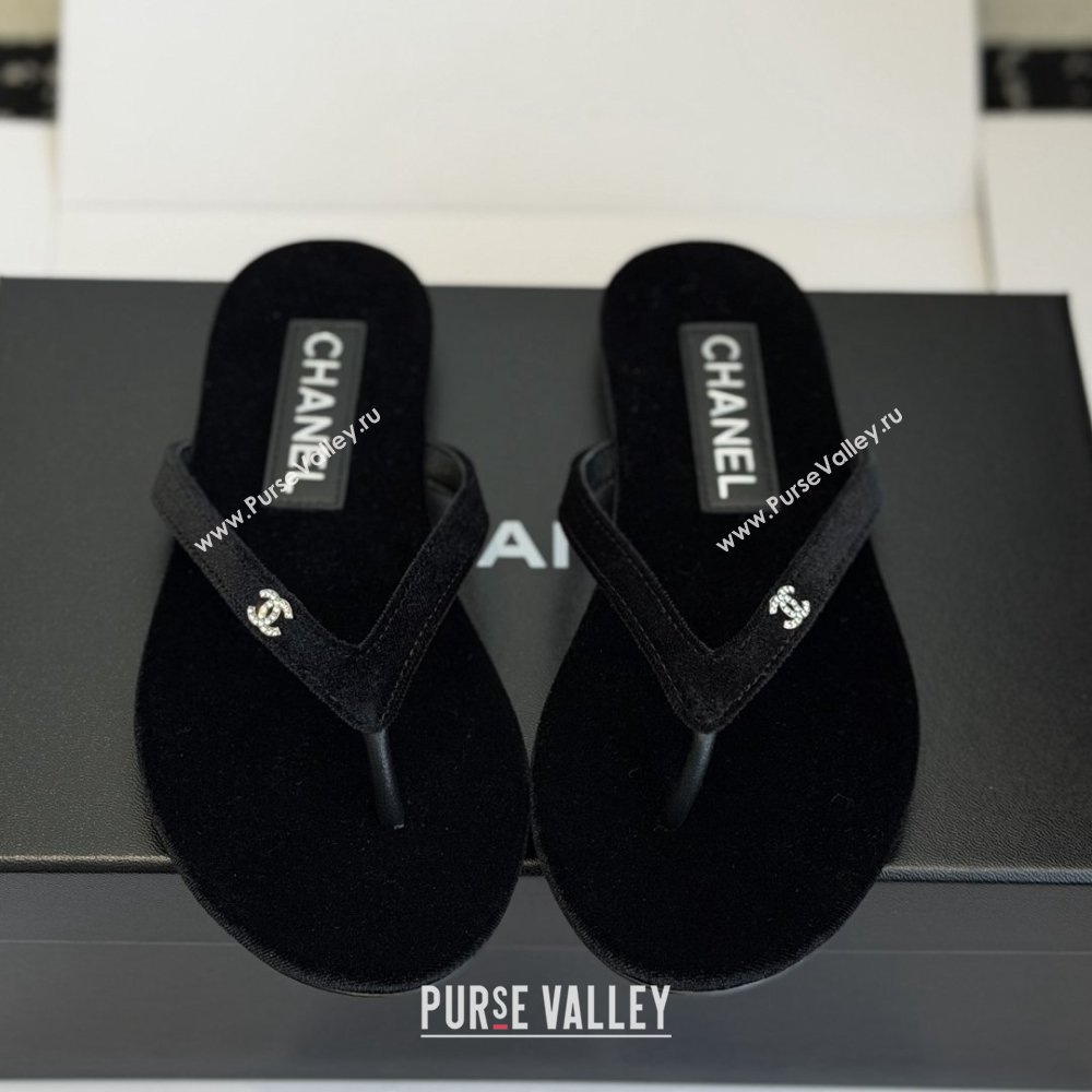 Chanel Velvet Thongs with CC Logo CH32807 Black 2026 (ZL-26032807)
