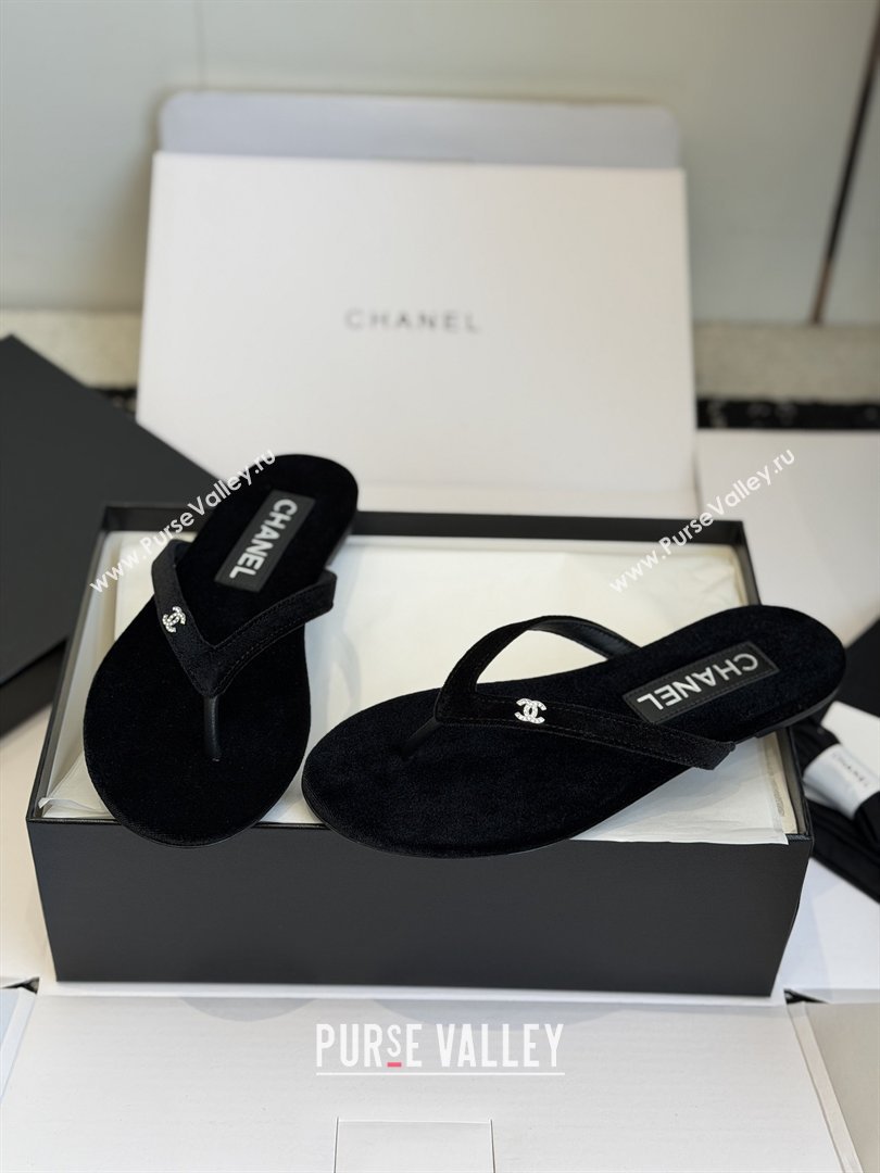 Chanel Velvet Thongs with CC Logo CH32807 Black 2026 (ZL-26032807)