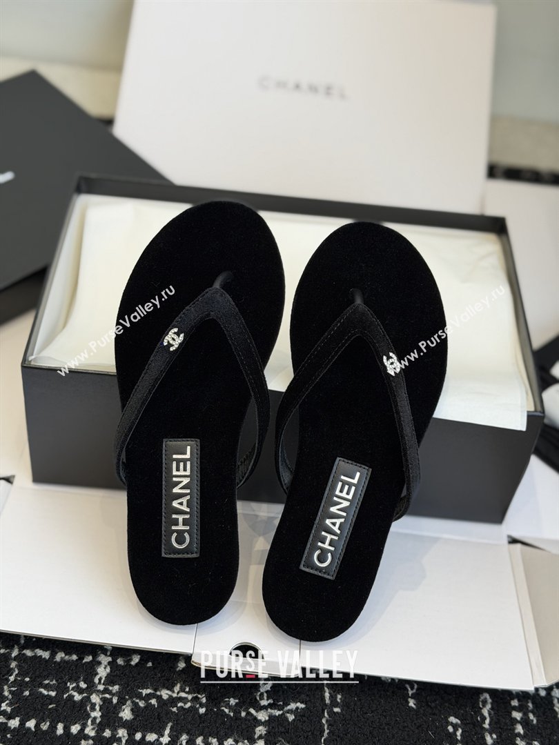 Chanel Velvet Thongs with CC Logo CH32807 Black 2026 (ZL-26032807)