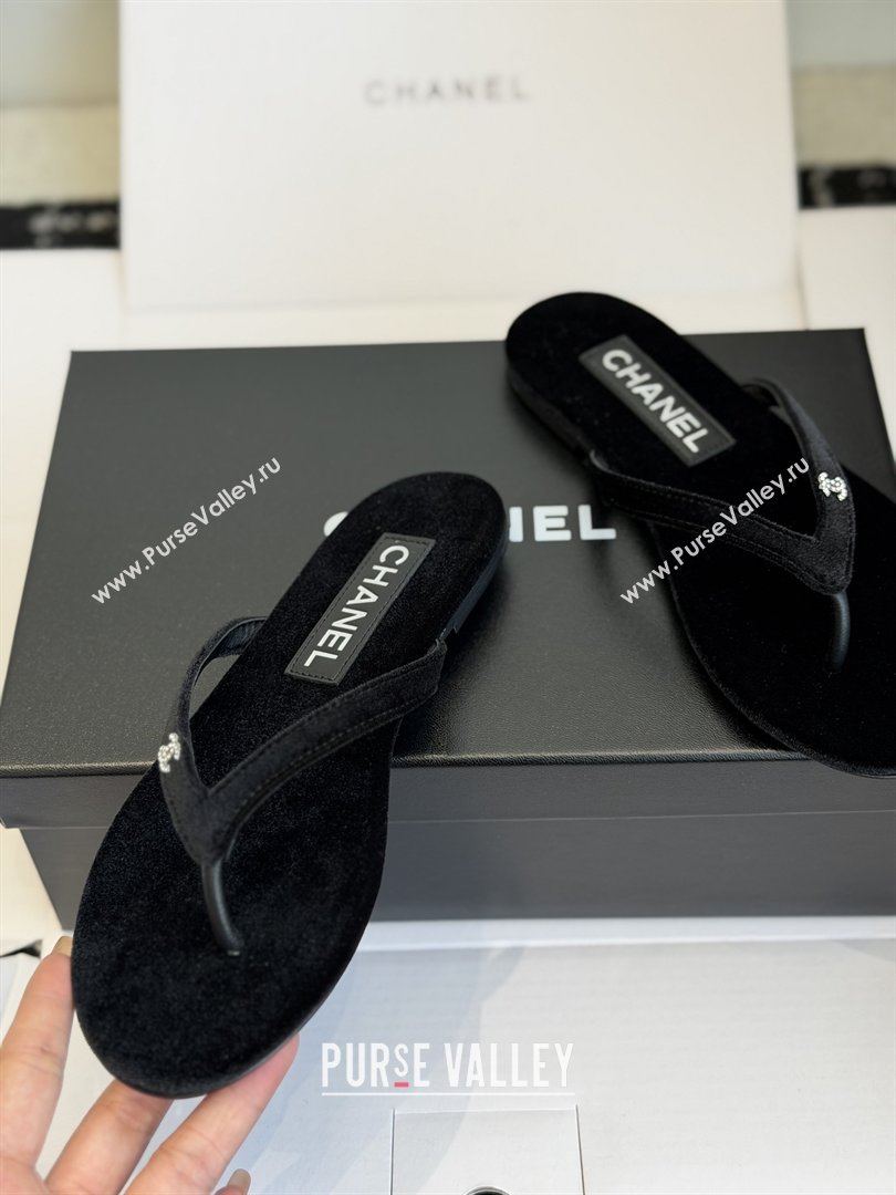 Chanel Velvet Thongs with CC Logo CH32807 Black 2026 (ZL-26032807)