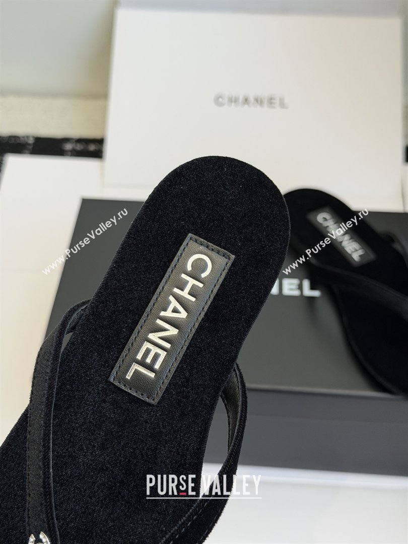 Chanel Velvet Thongs with CC Logo CH32807 Black 2026 (ZL-26032807)