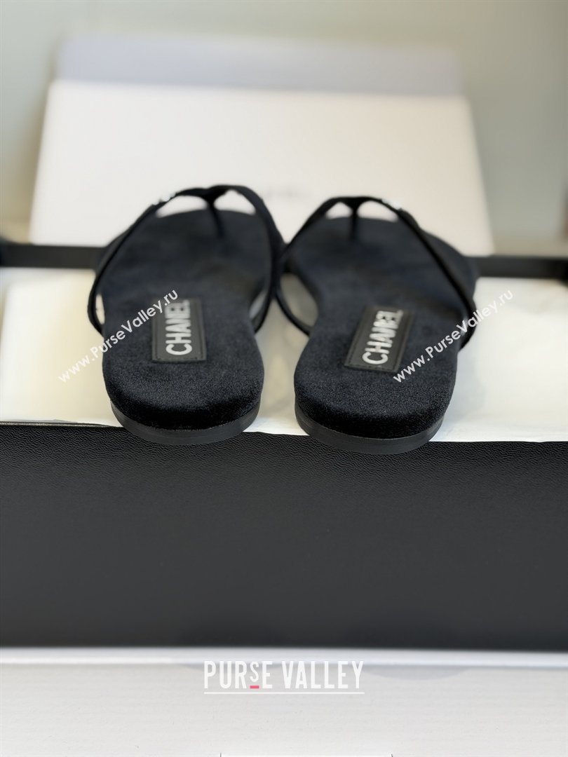Chanel Velvet Thongs with CC Logo CH32807 Black 2026 (ZL-26032807)