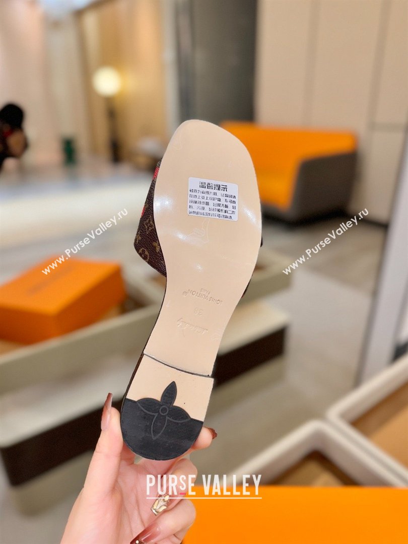 Louis Vuitton LV Frame Flat Mule in Monogram Canvas Brown/Red 2026 (KL-26040312)