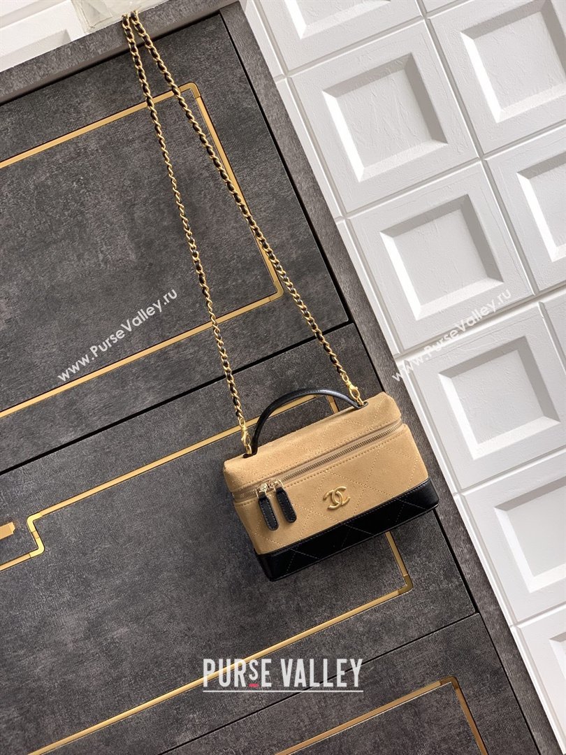 Chanel Vanity with Chain in Suede Calfskin Shiny Lambskin AP5186 Khaki Brown 2026 (JY-26040807)