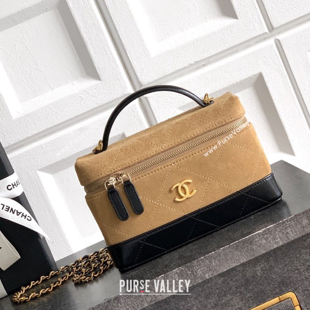 Chanel Vanity with Chain in Suede Calfskin Shiny Lambskin AP5186 Khaki Brown 2026 (JY-26040807)
