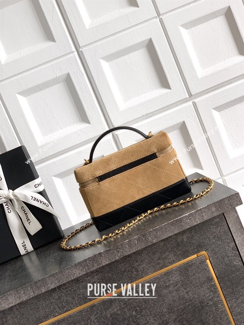 Chanel Vanity with Chain in Suede Calfskin Shiny Lambskin AP5186 Khaki Brown 2026 (JY-26040807)
