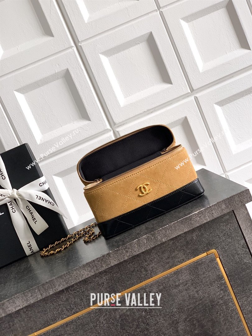 Chanel Vanity with Chain in Suede Calfskin Shiny Lambskin AP5186 Khaki Brown 2026 (JY-26040807)