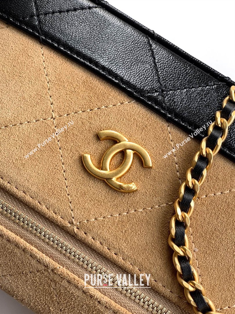 Chanel Vanity with Chain in Suede Calfskin Shiny Lambskin AP5186 Khaki Brown 2026 (JY-26040807)