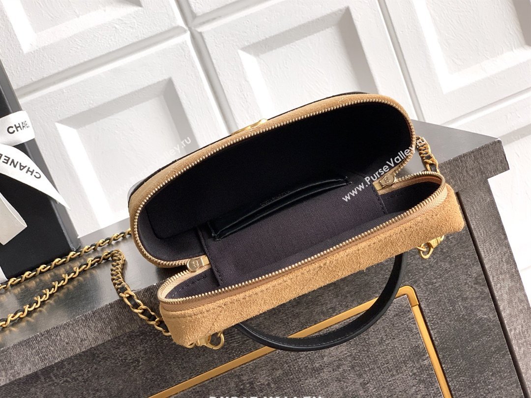 Chanel Vanity with Chain in Suede Calfskin Shiny Lambskin AP5186 Khaki Brown 2026 (JY-26040807)