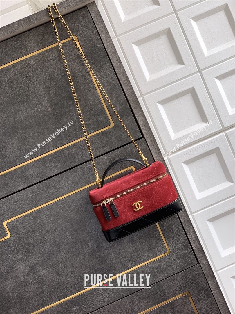 Chanel Vanity with Chain in Suede Calfskin Shiny Lambskin AP5186 Burgundy 2026 (JY-26040802)