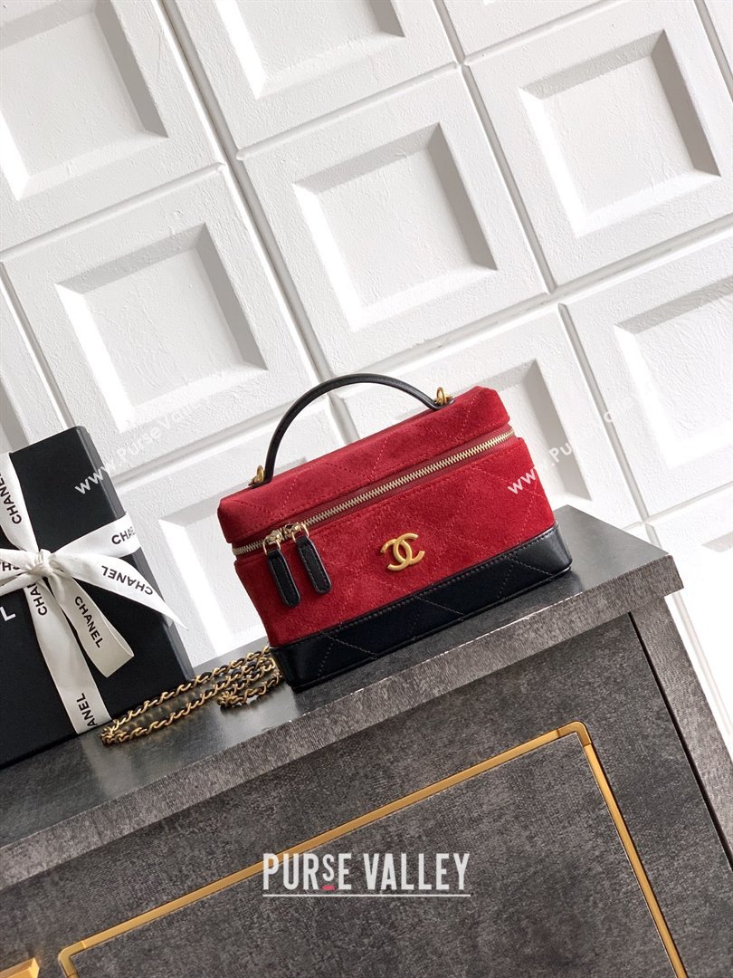 Chanel Vanity with Chain in Suede Calfskin Shiny Lambskin AP5186 Burgundy 2026 (JY-26040802)