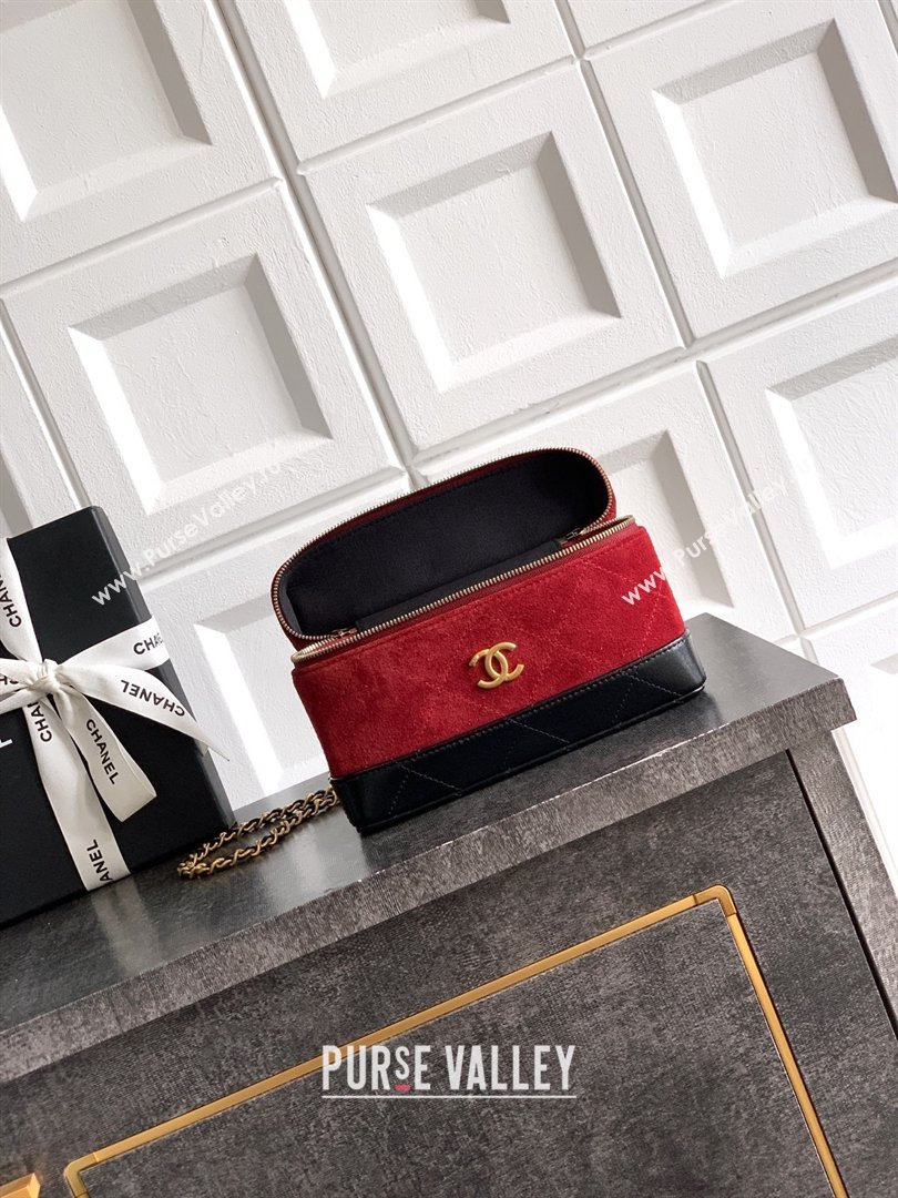 Chanel Vanity with Chain in Suede Calfskin Shiny Lambskin AP5186 Burgundy 2026 (JY-26040802)