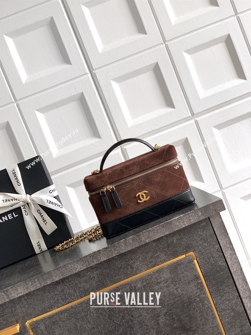 Chanel Vanity with Chain in Suede Calfskin Shiny Lambskin AP5186 Coffee Brown 2026 (JY-26040803)