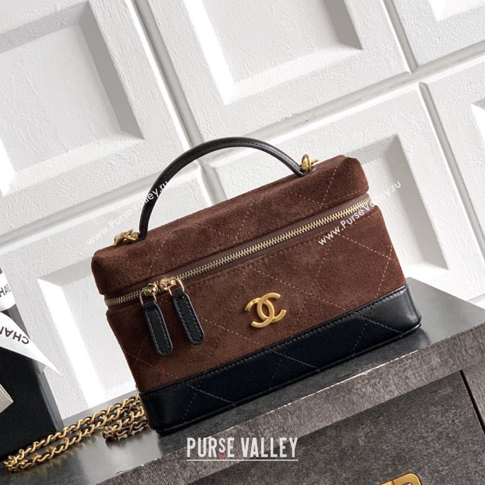 Chanel Vanity with Chain in Suede Calfskin Shiny Lambskin AP5186 Coffee Brown 2026 (JY-26040803)
